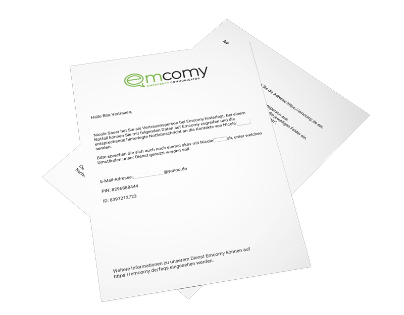 Ausgedruckte Login-Daten für die Vertrauensperson