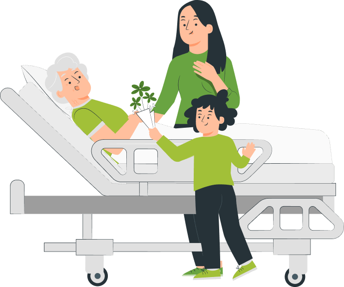 Verwandte besuchen ihre Oma im Krankenhaus