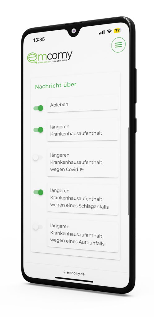 Ansicht Smartphone- Die Notfallvorlagen für die Vertrauensperson anlegen